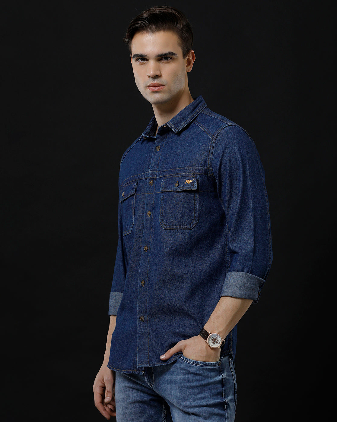 Men's Slim Fit Solid Denim Casual Shirt (SEBAS)