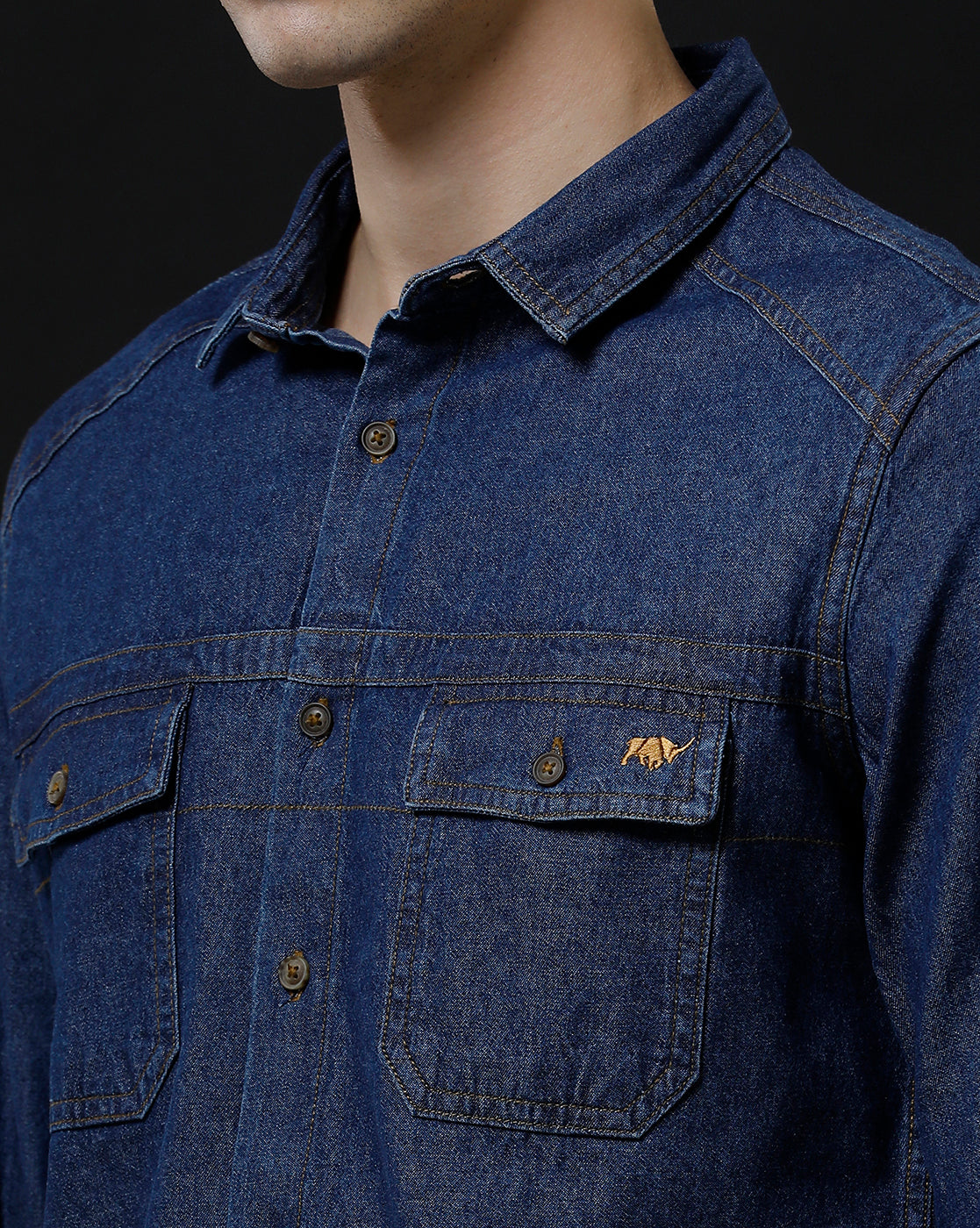 Men's Slim Fit Solid Denim Casual Shirt (SEBAS)