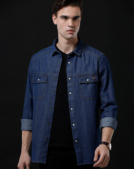 Men's Slim Fit Solid Denim Casual Shirt (SEOUL)