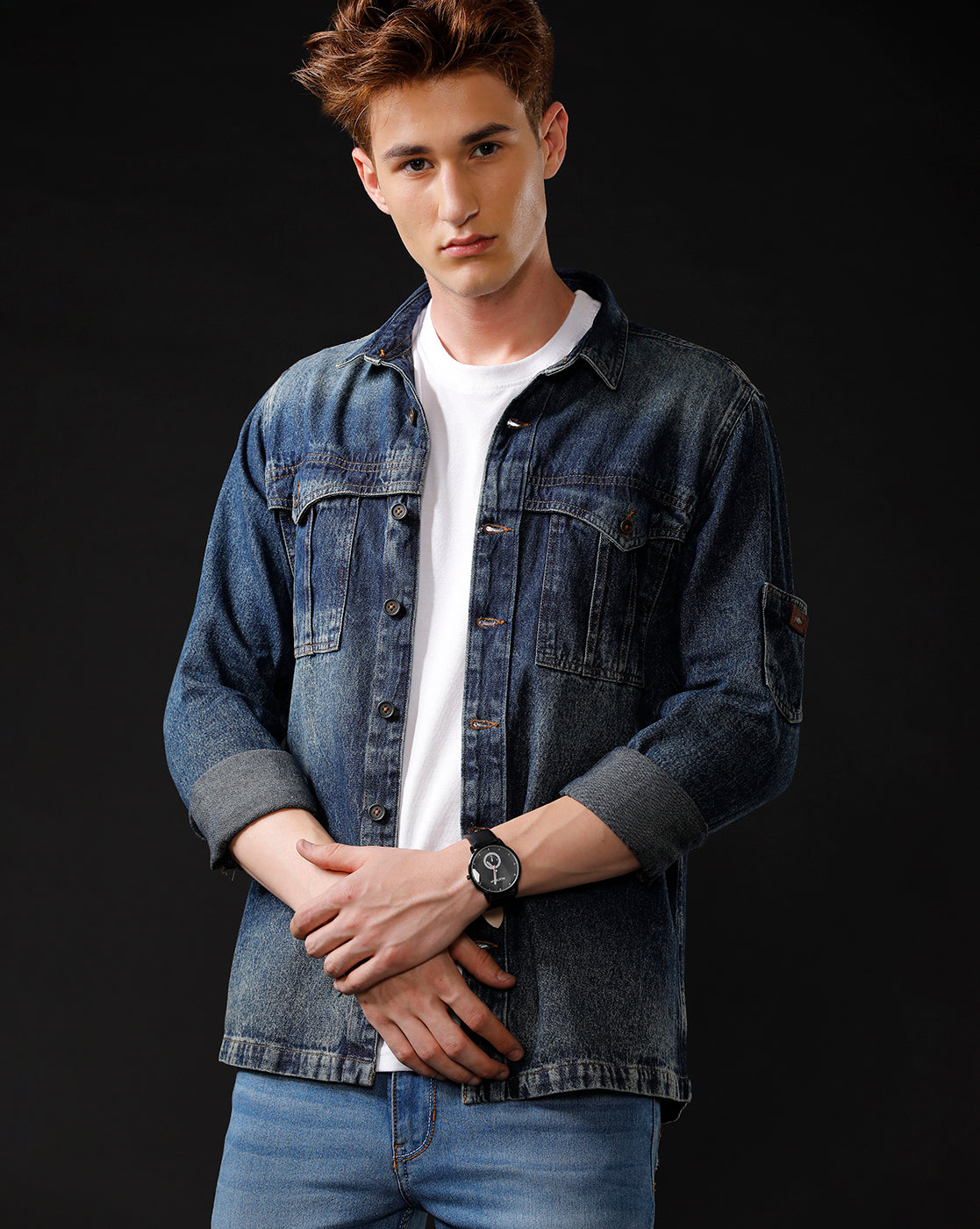 Men’s Solid Denim Shacket (STAGR)