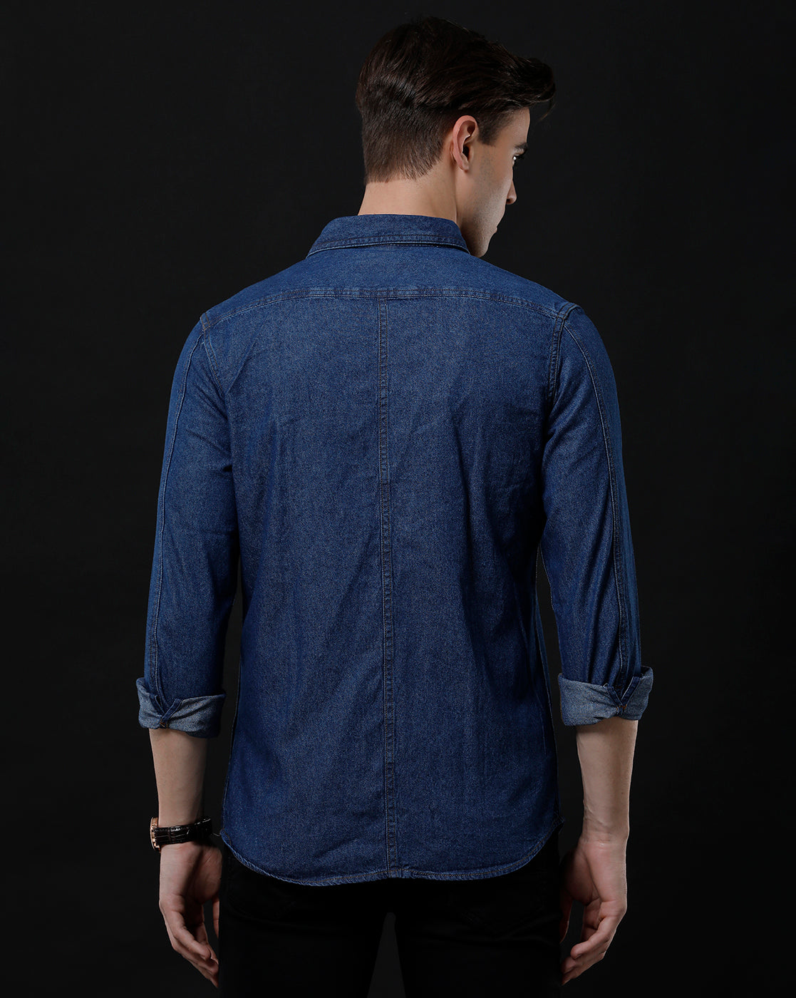 Men's Slim Fit Solid Denim Casual Shirt (STOOD)