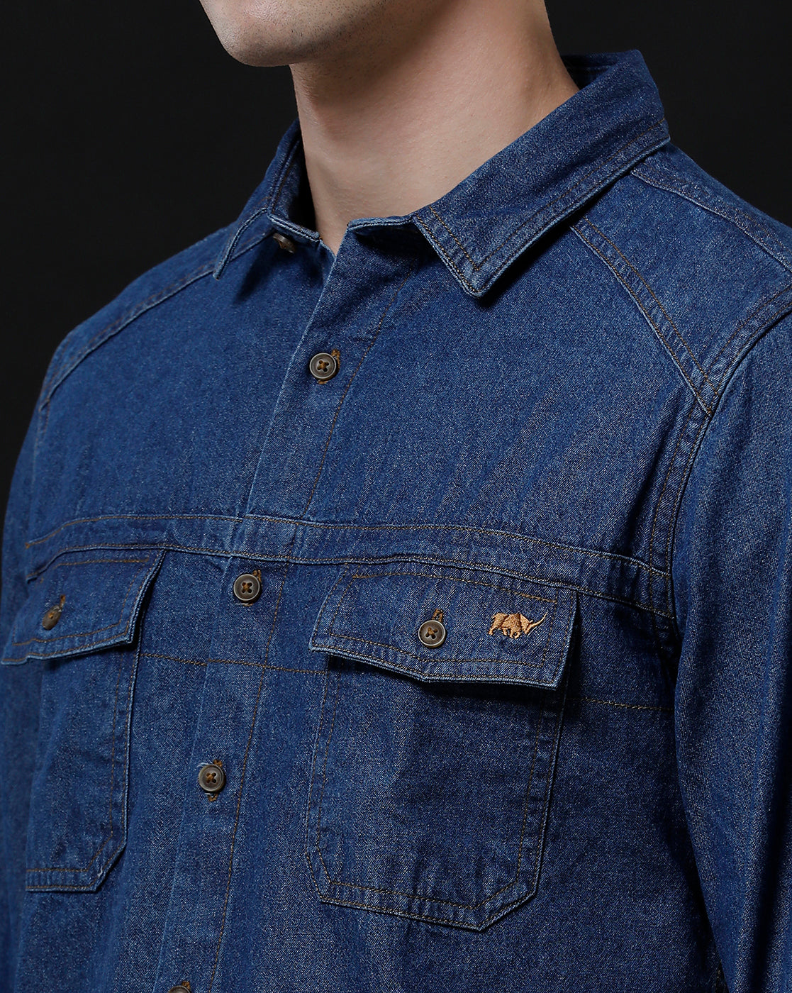 Men's Slim Fit Solid Denim Casual Shirt (STOOD)