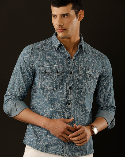 Men's Slim Fit Solid Denim Casual Shirt (WANTO)