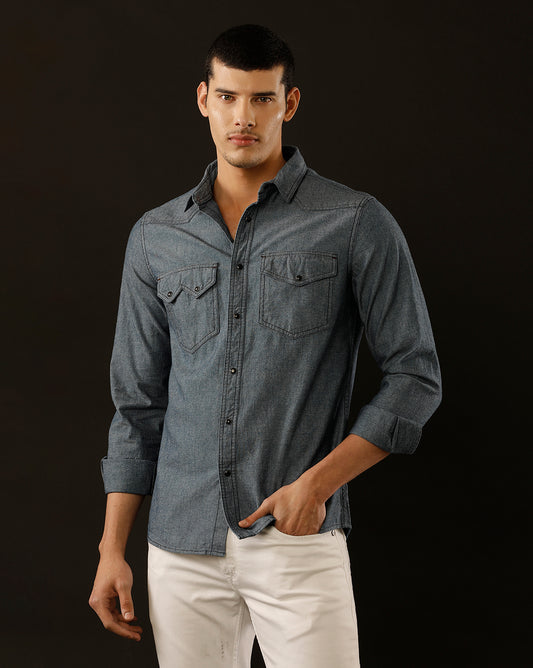 Men’s Solid Denim Shacket (WEGOT)
