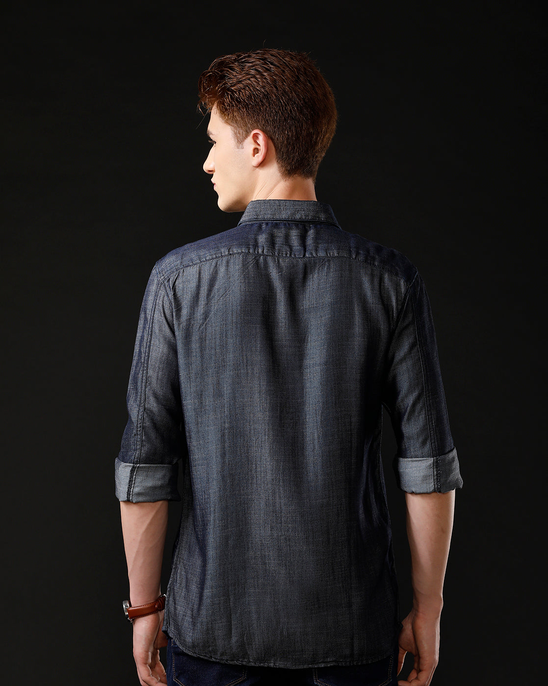 Men's Slim Fit Solid Denim Casual Shirt (ANCHO)