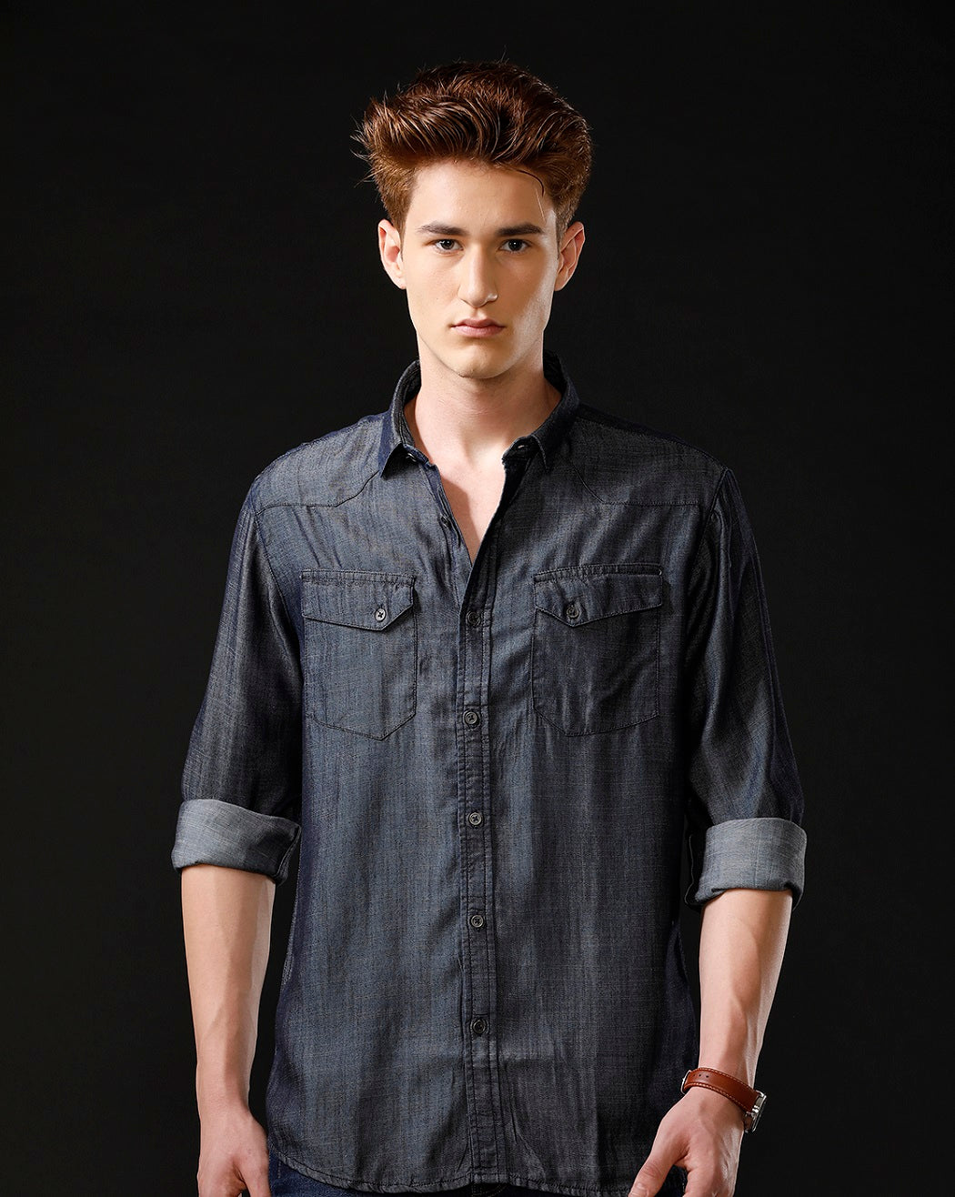 Men's Slim Fit Solid Denim Casual Shirt (ANCHO)
