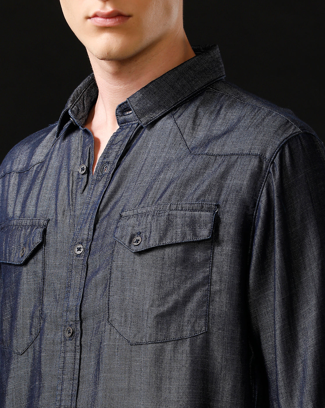 Men's Slim Fit Solid Denim Casual Shirt (ANCHO)