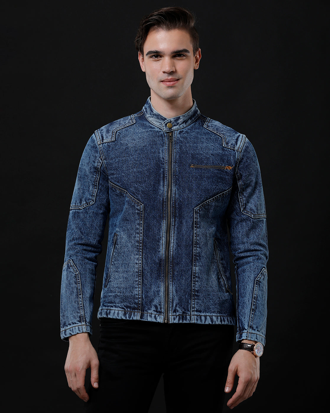 Round collar 2025 denim jacket