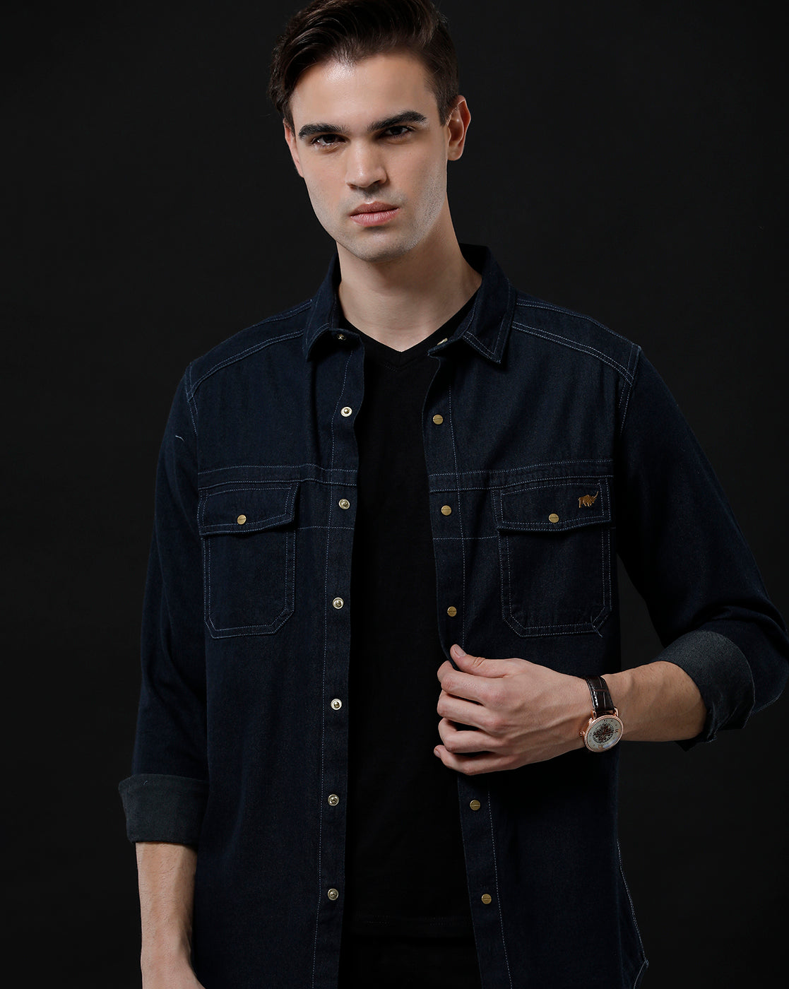 Men's Slim Fit Solid Denim Casual Shirt (SAPRO)