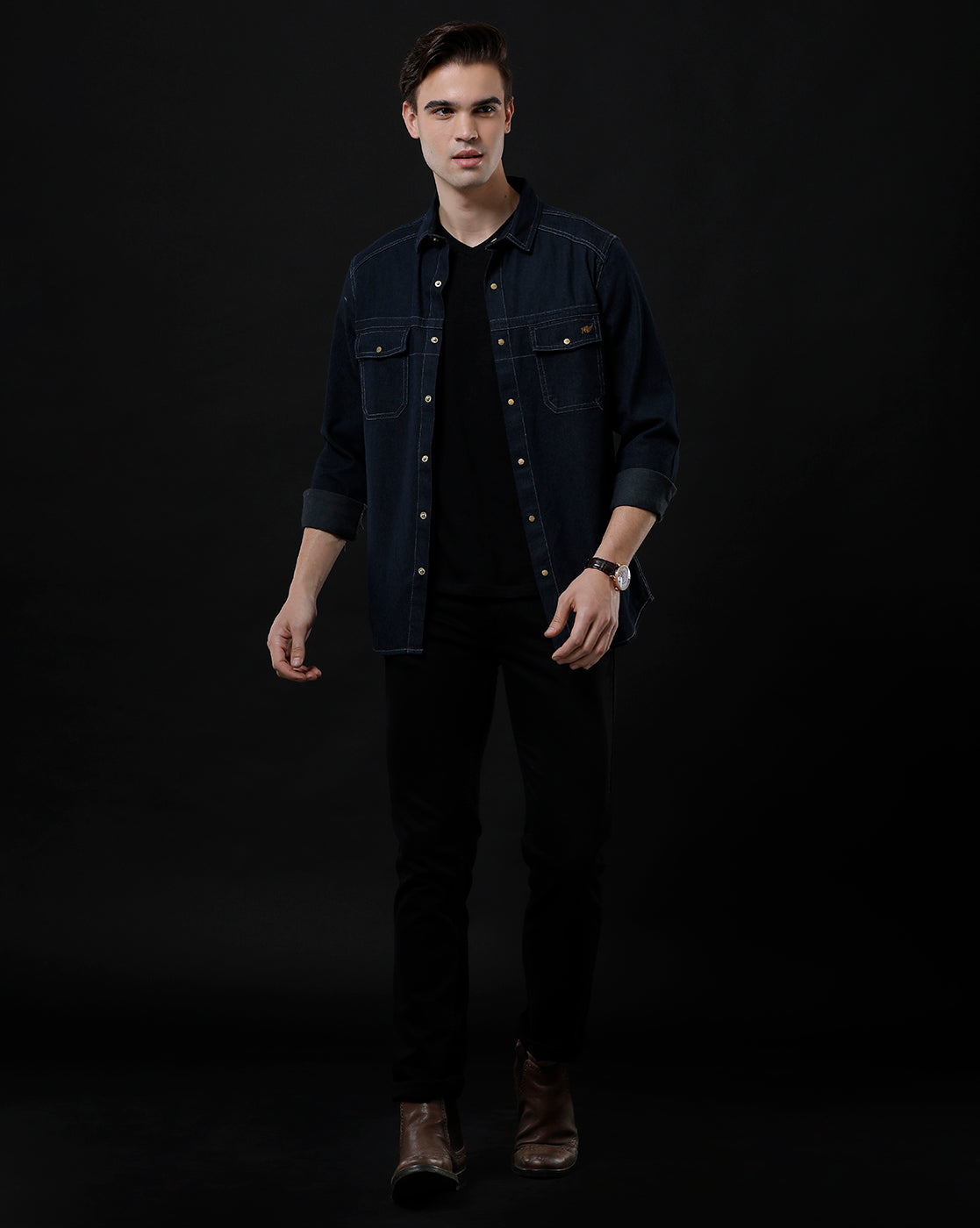 Men's Slim Fit Solid Denim Casual Shirt (SAPRO)