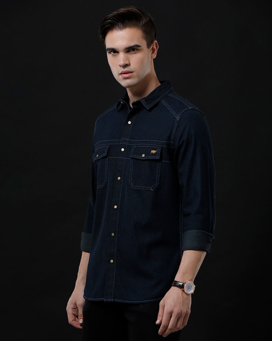 Men's Slim Fit Solid Denim Casual Shirt (SAPRO)