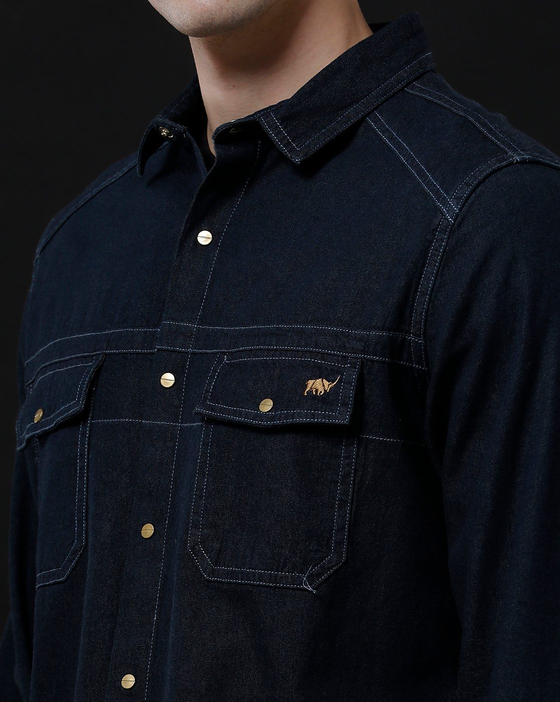 Men's Slim Fit Solid Denim Casual Shirt (SAPRO)