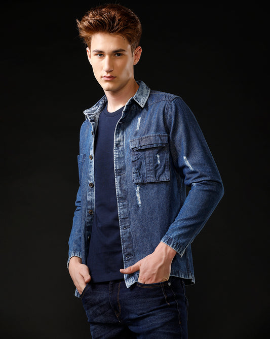 Men’s Solid Denim Shacket (SCALA)