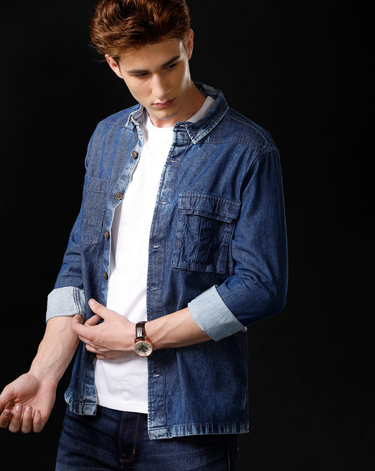 Men’s Solid Denim Shacket (SCALP)