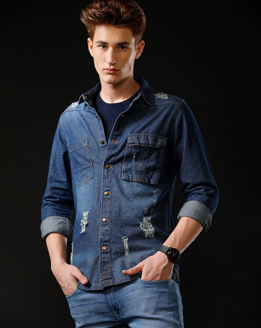Men’s Solid Denim Shacket (SCOOP)
