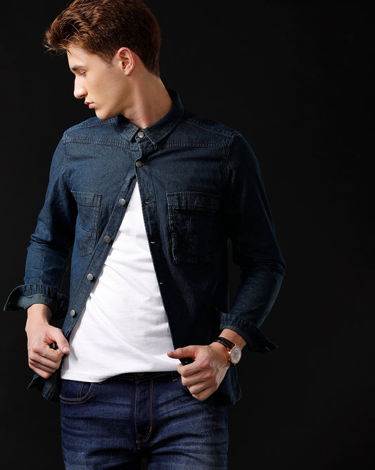 Men’s Solid Denim Shacket (SCREW)