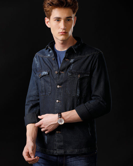 Men’s Solid Denim Shacket (SHAHI)