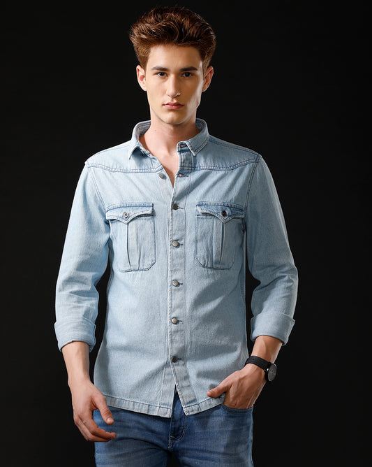 Men’s Solid Denim Shacket (SHARK)