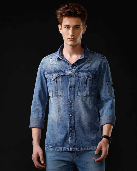Men’s Solid Denim Shacket (STACK)