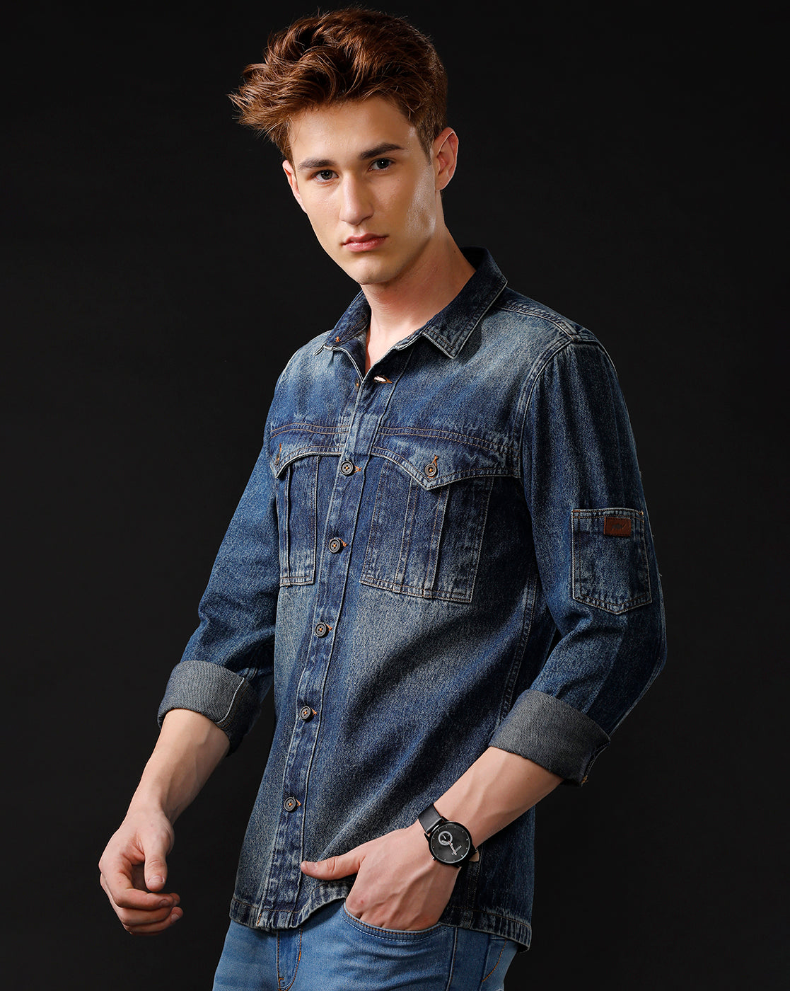 Men’s Solid Denim Shacket (STAGR)