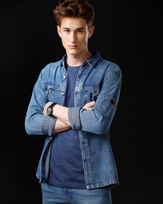 Men’s Solid Denim Shacket (STEAR)