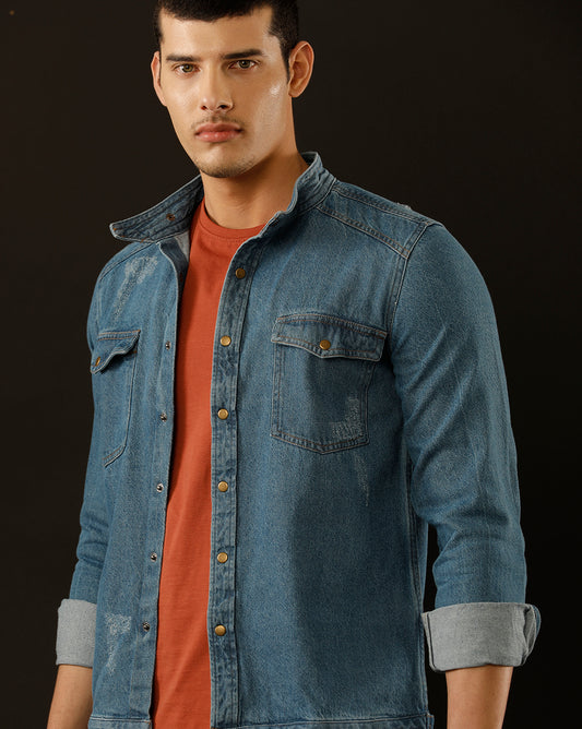 Men’s Solid Denim Shacket (STOIC)